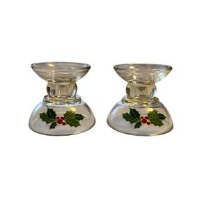 Vintage Avon Holiday Hostess Collection Holly Candle Holders Glass Taper Votive